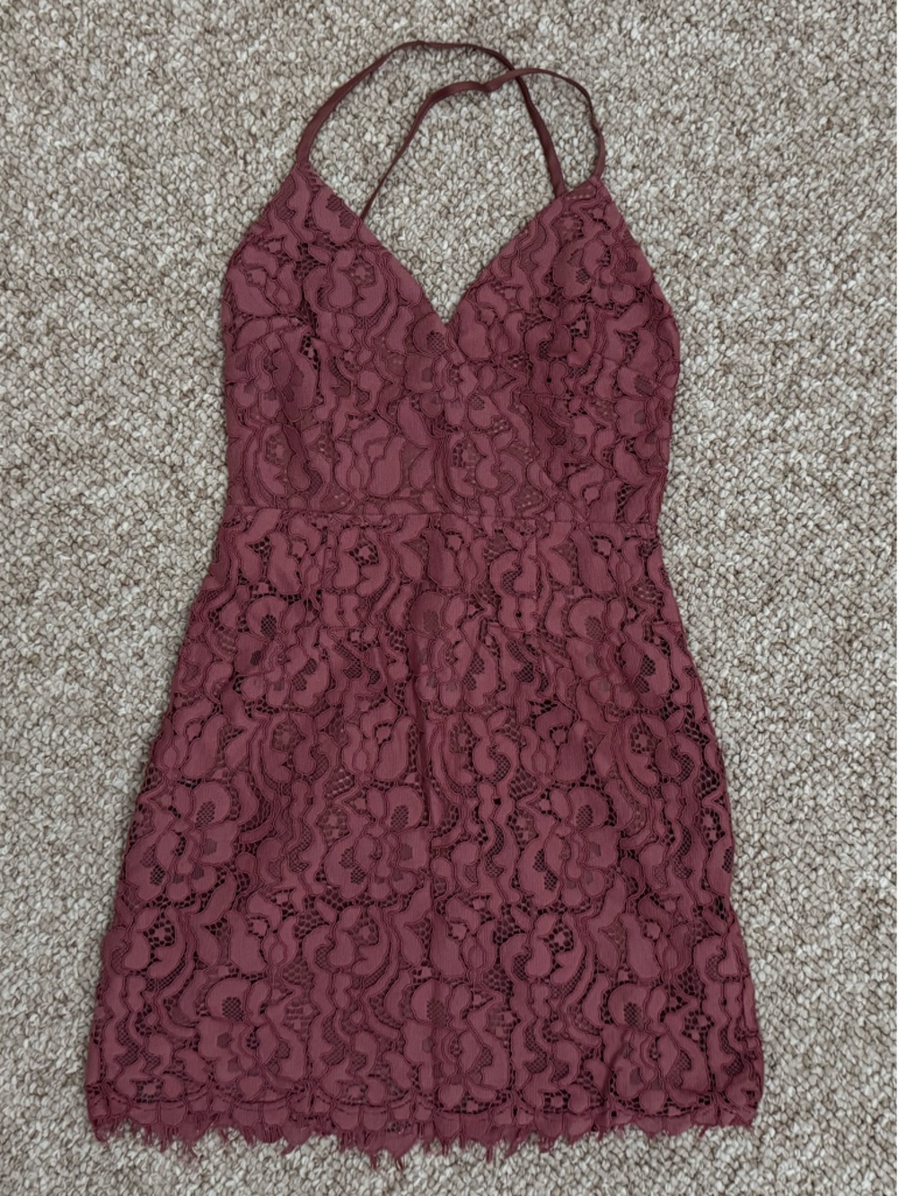 Lovers + Friends Art Deco Mauve Lace-Trim Mini Dress